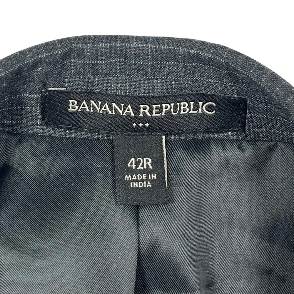 Banana Republic Blazer Mens 42R Grey Micro Check Stretch 2-Button Suit‎ Jacket